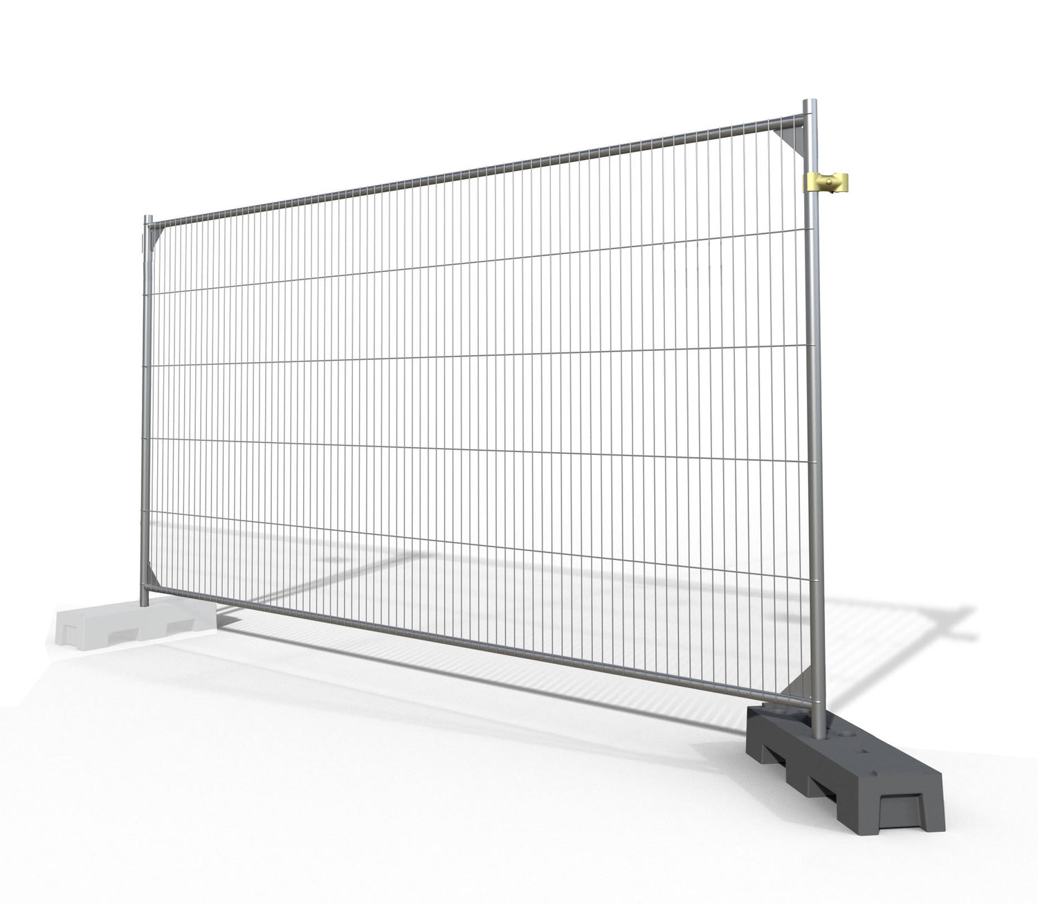 6.5' x 11.5' temporary fence panel kit with sturdy steel mesh, secured by heavy-duty blocks and clamps. Ideal for construction sites, events, and crowd control.
