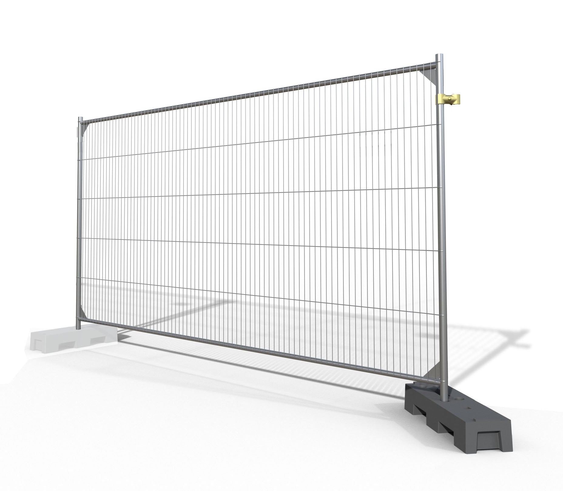 6.5 ft x 11.5 ft temporary fence panel kit featuring a galvanized steel welded wire panel with vertical and horizontal reinforcements. Secured with metal clamps and supported by heavy-duty stabilizing feet, ideal for construction sites, events, and crowd control.