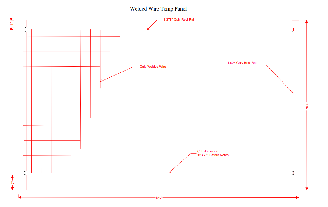 Anti-Climb Temporary Fence Panel- 6'6" Tall x 11'-5" Wide: 100' Package